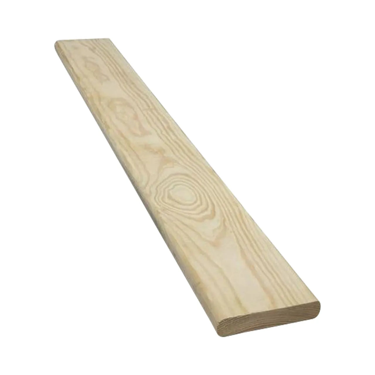 A single Go Build 3/4 in. x 7-1/4 in. x 8 ft. Pressure Treated Lumber board is shown on a white background, featuring slightly rounded edges and visible grain patterns. The Fastest Way To Build.